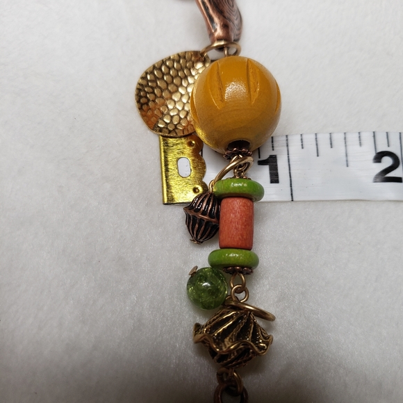 Chico's Anklet / Bracelet 11" Beaded Metal Charms Copper Yellow Green NWT - Picture 6 of 13